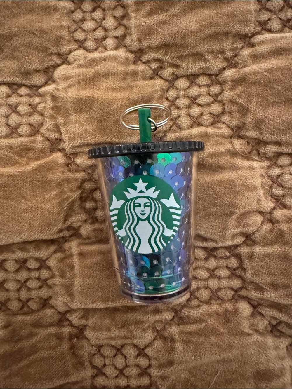 Starbucks Green Logo Sequin Cup Keychain with Black Lid